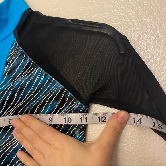 WEISSMAN Dance Costume Aqua blue velvet one leg unitard Elements 12687 IC 7/8 - Picture 9 of 11